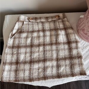 Plaid Tweed Mini Skirt in Cream and Brown